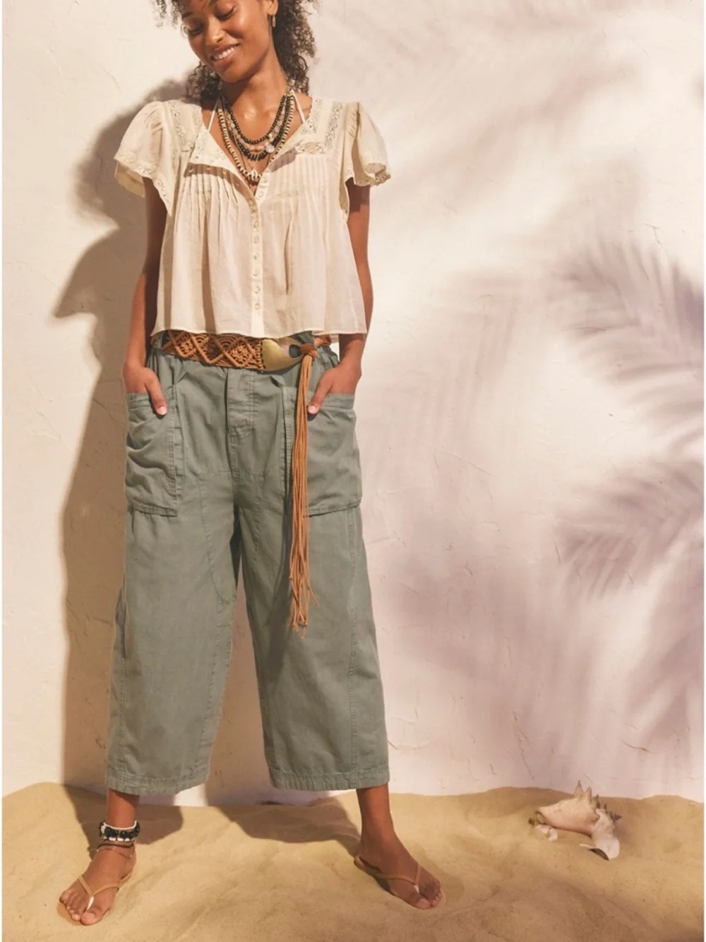 Free peopleLight Green Wide Cargo pants - Picture 9 of 12